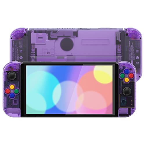 eXtremeRate DIY Full Set Shell for Nintendo Switch OLED, Replacement Console Back Plate & Kickstand, Custom NS Controller Housing with Full Set Buttons for Nintendo Switch OLED - Clear Atomic Purple - color: Clear Atomic Purple