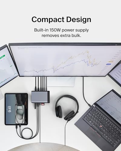 Belkin USB-C Hub 11-in-1 Pro GaN Dock 150W Multi-Port Docking Station with USB-C, USB-A, Ethernet, SD, MicroSD, 3.5mm Port, 4K HDMI Ports for Triple Monitor Display - Compatible with Windows, Laptops