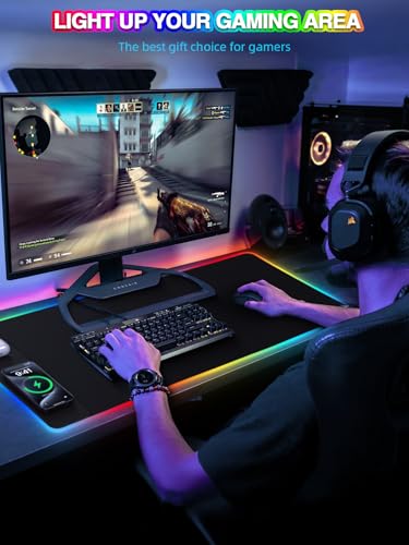 Mouse Pad with 15W Magnetic Wireless Charging, RGB Mousepad for Desk Mat, XXL Desk Pad with 11 Colors 5 Modes, Home Office Keyboard Pad Waterproof Non-Slip for PC Gaming - color: Black Touch Control Magnetic XXL with PD Charger