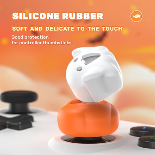 PlayVital Halloween Illuminated LED Thumb Grips for PS5, Edge, PS4 Controller, Hallows Joystick Caps for Xbox Series X/S, Xbox One, Elite Series 2, Switch Pro Controllers - Spooky Ghost with Pumpkin - color: Spooky Ghost with Pumpkin