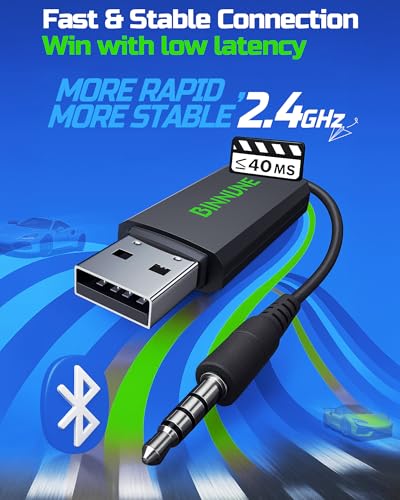 BINNUNE Wireless Gaming Headset — 2.4GHz Low-Latency USB Dongle + Bluetooth, 50mm Drivers 7.1 Surround, Noise-Cancelling Mic, 40H Battery — Over Ear Wireless Headphones for PS5, PC, Laptop, Green - color: Green, style: For PS5