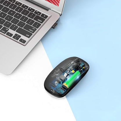 AIKOKOK Wireless Bluetooth Mouse, Rechargeable, Dual Mode Bluetooth 5.2 & 2.4G USB, LED Lights, Slim, Silent, Portable Computer Mouse for Laptop, PC, MacBook, iPad, Tablet (Black) - color: Black