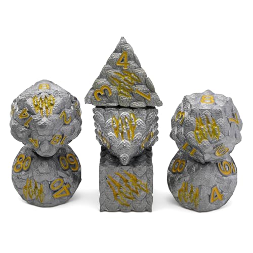 Dragon Scale Metal Dice Set-Dragon Claw,with Gift Metal Box for TTRPG Tabletop Gaming,Dungeon Masters,RPG Adventures(Grey) - color: Grey