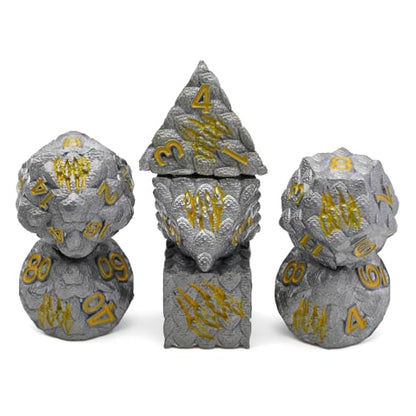 Dragon Scale Metal Dice Set-Dragon Claw,with Gift Metal Box for TTRPG Tabletop Gaming,Dungeon Masters,RPG Adventures(Grey) - color: Grey