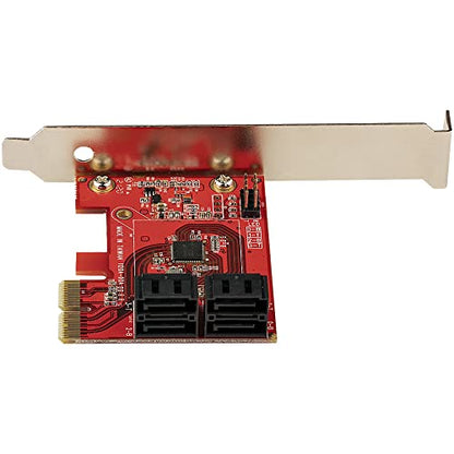 StarTech 4-Port SATA III 6Gbps PCIe Card, Non-RAID (4P6G-PCIE-SATA-CARD) | PCI Express to SATA converter, Stacked SATA connectors, X2 slot, Full/low-profile, NCQ, Port Multiplier, HDD/SSD