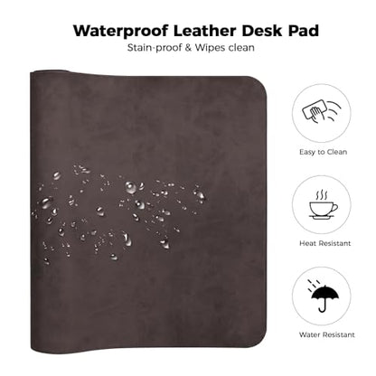 CHEERYGOO Faux Leather Desk Mat - Waterproof Mouse Pad, Non-Slip PU Leather Blotter, Writing Surface for Office and Home 47"x17" XXL Dark Coffee - color: Dark Coffee, size: 47" x 17"