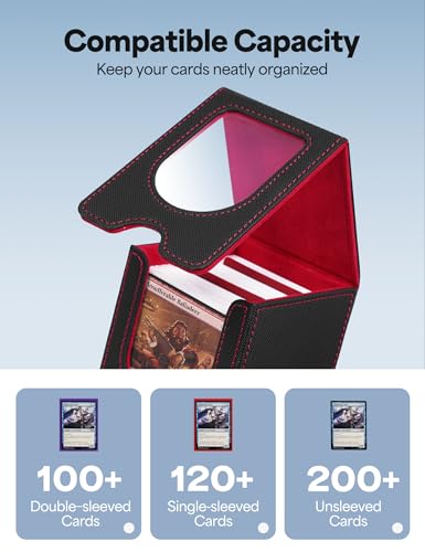 Card Deck Box for MTG Commander, Card Case Holds 100+ Double-Sleeved Cards, Magic Card Box Fits for TCG/PTCG/CCG Card with 2 Dividers (Black&Red) - color: Black&Red