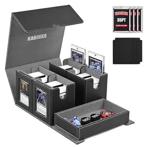 Kabinka Card Deck Box for MTG Commander, Holds 400+ Double-Sleeved Cards, 5 IN 1 Detachable Card Case with Dice Tray, Fits Magic/TCG Cards, 4 Magnetic Card Holders & Dividers (Black) - color: A2-Black