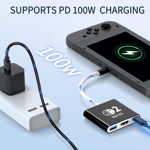 Dock for Switch 2, Portable Travel for Switch 2 Docking Station for TV, for Switch2 Tv Adapter with HDMI2.0/PD 100W/USB3.0 Port, Support 4K/1080P/120HZ/ TV Dock Mode, Black