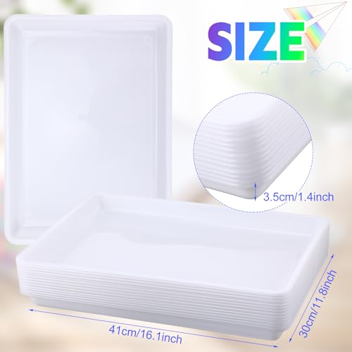 Maitys 15 Pack Plastic Art Trays 12 x 16 Inch Activity Crafts Trays Sensory Tray DIY Projects, Painting, Beads, Jewelry Office Home Organizer Arts and Crafts Supplies(White) - color: White