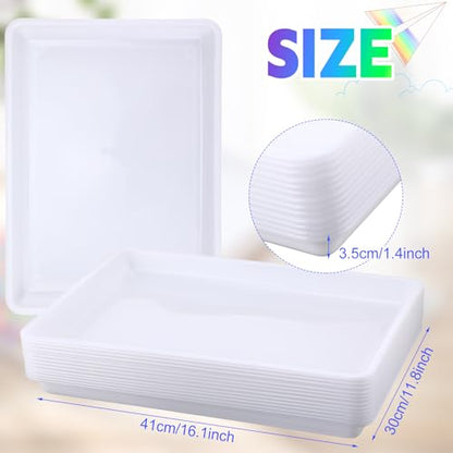 Maitys 15 Pack Plastic Art Trays 12 x 16 Inch Activity Crafts Trays Sensory Tray DIY Projects, Painting, Beads, Jewelry Office Home Organizer Arts and Crafts Supplies(White) - color: White