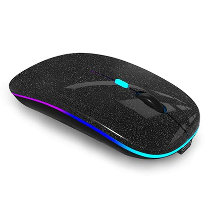 WREANU Wireless Bluetooth Mouse Rechargeable Laptop Mice with LED Lights Silent Slim Use(BT5.2 and 2.4G Portable USB Receiver)Dual Mode Computer Mouse for Laptop/iPad/Tablet/Apple/PC/Mac(Pearl Black) - color: Pearl Black