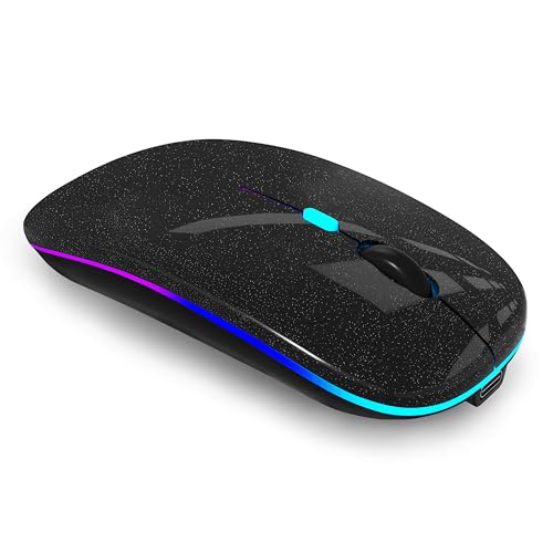 WREANU Wireless Bluetooth Mouse Rechargeable Laptop Mice with LED Lights Silent Slim Use(BT5.2 and 2.4G Portable USB Receiver)Dual Mode Computer Mouse for Laptop/iPad/Tablet/Apple/PC/Mac(Pearl Black) - color: Pearl Black