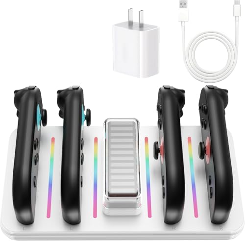 PLAYNEX Magnetic Fast Charging Dock for Nintendo Switch 2 Joycons, 4-in-1 Joypad Controller Charging Station with 12 Game Card Storage Slots and Power Adapter and USB Type-C Cord