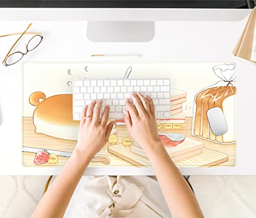 Cute Desk Mat Anime Cartoon Desk Pad Mouse Pad Kawaii Large Yellow Shiba Inu Gaming Mousepad XXL Laptop Keyboard Desktop Writing Pad Stitched Edge Desk Accessories for Girls Students 31.5''X15.7'' - color: Yellow Toast Bread