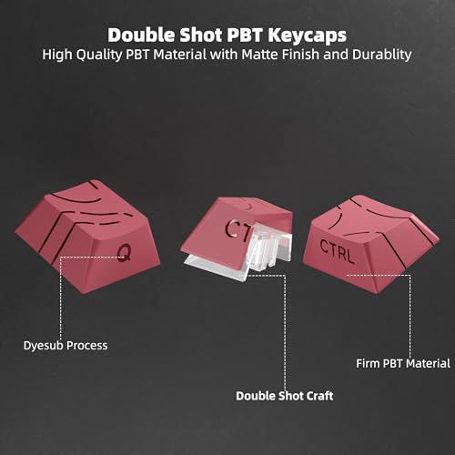 FunHub Shine Through PBT Keycaps - Pink Side Printed DoubleShot Keycaps Set 133 Keys 60 65 75 100 Percent Cherry Profile,Gradient Topographic RGB Backlit Key Caps for MX Full Size Mechanial Keyboards - color: Pink