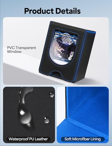 Card Deck Box for MTG Commander, Card Case Holds 100+ Double-Sleeved Cards, Magic Card Box Fits for TCG/PTCG/CCG Card with 2 Dividers (Black&Blue) - color: Black&Blue