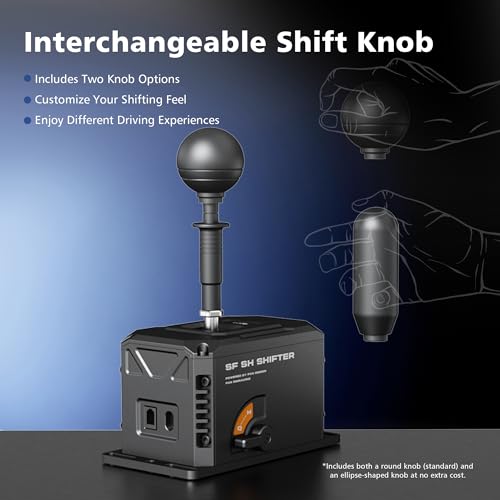 PXN SF SH Sim Racing Shifter, H-Pattern & Sequential Dual Mode | Hall Effect Sensor, Aluminum Alloy Body, 6+2+R Gears, Adjustable Resistance, Compatible with PC & PXN Racing Wheel Base