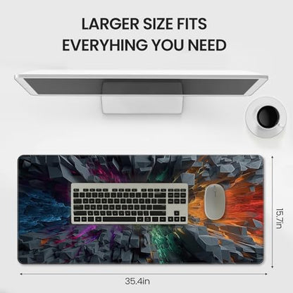 Large Gaming Mouse Pad, Colorful 3D Explosion Pattern, 35.4 x 15.7 Inches, Non-Slip Base, Waterproof, XXL Desk Mat - color: Colorful 3d Explosion Pattern