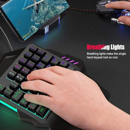 One Handed Gaming Keyboard RGB 35 Keys Portable Mini Gaming Keypad Professional Keyboard, Single Hand Semi Mechanical Gaming Keyboard with Wrist Rest Support