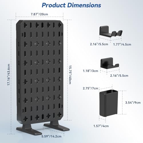 KDD 6 in 1 RGB Gaming Desk Accessories - No Drill Desk Organizer with Phone Stand/Storage Box/Headset & Controller Holder/Hooks, Freestanding Gaming Pegboard for Office & Home Desktop Decor Organizer