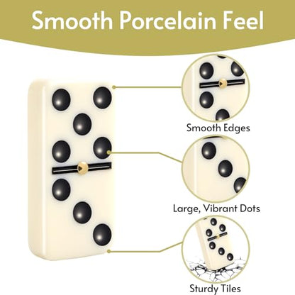 Doreimi Double 6 Dominos Set for Adults with 4 Wooden Racks & 28 Tiles Travel Dominoes Set Classic Board Game for Family Game Night - style: Double 6 Dot