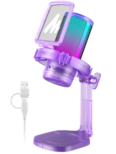 MAONO USB Gaming Microphone for PC, Noise Cancellation Condenser Mic with RGB, Mute, Gain, Computer Desk Mic for Streaming, Podcast, Chat, Twitch, YouTube, Discord, PS5, PS4, GamerWave DGM20 Purple - color: Purple