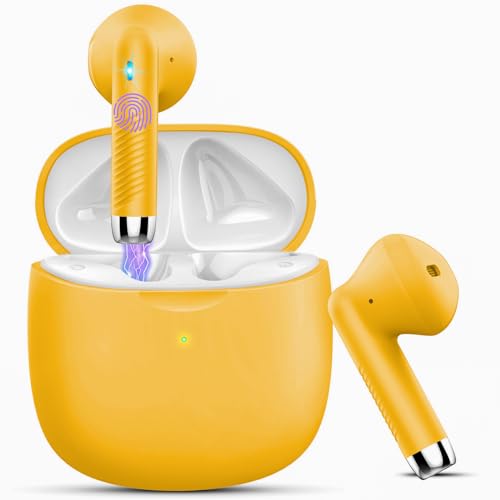 Wireless Earbuds, Bluetooth 5.4 Headphones in Ear with Noise Cancelling Mic, Bluetooth Earbuds Stereo Bass, IP7 Waterproof Sports Earphones, 32H Playtime USB C Charging Ear Buds Yellow for Android iOS - color: butter yellow