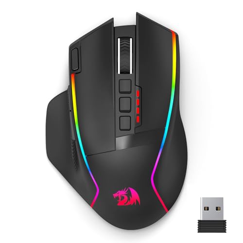 Redragon Wireless Gaming Mouse, Ergonomic Mouse 16000 DPI with Rapid Fire Key, 9 Macro Buttons, 170-Hour Durable Power Capacity and RGB Backlight Wired/Wireless Mouse for Laptop/Mac/PC - color: Deep black