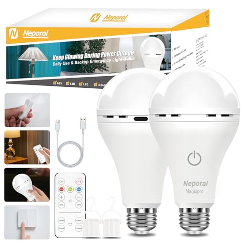 MagixPro Remote Rechargeable Light Bulbs, USB & Socket Charging, 1800mAh Battery, Dimmable LED Bulb for Hardwired & Non-wired Lamps Sconces, Touch + Remote Control, Wall Switch Compatible, 2 Pack - color: White
