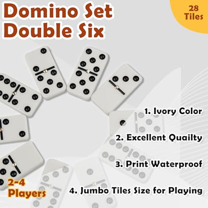 Smilejoy Double Six Dominoes Set for Adults, 28 Tiles with Wooden Box | For 2-4 players, recessed markings,Travel wood case, 28 domino tiles,metal spinner, Family game night,gift choice - size: Medium