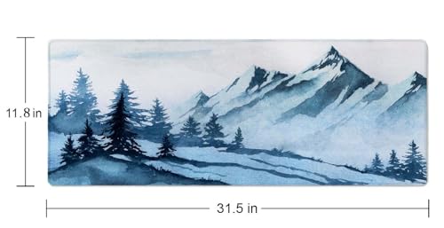 Watercolor Winter Mountains Landscape Desk Mat, Extended Big Mouse Mat for Home and Office, Large Gaming Mousepad Laptop Keyboard Mat with Non-Slip Rubber Base, Stitched Edges (31.50"x11.8"x0.12") - color: Watercolor Winter Mountains Landscape