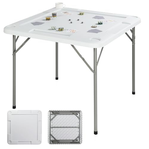 Ktaxon 35" Mahjong Table with 4 Cup Holders and Chip Trays, White | Domino Folding Square Tables Set Suitable for Indoor & Outdoor Game, Card Poker & Puzzle for 4 Adult Players - color: White, size: 35"