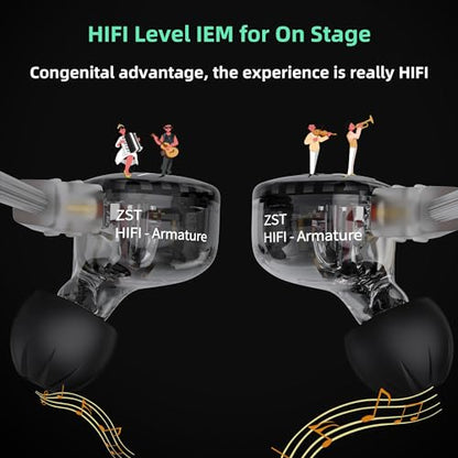 YINYOO KZ-ZST Hybrid Banlance Armature with Dynamic in-Ear Earphone 1BA+1DD HiFi Headset Wired Earbuds IEM Headphones Gaming Earbuds (Black-zst Without Microphone) - color: black zst no mic, size: No mic, style: without mic