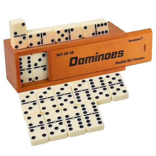 Doublefan Jumbo Dominoes for Adults, Double 6 Domino Set in Prime Wood Box | For 2-4 players, 55 Ivory Jumbo Domino tiles, Metal spinners, Deluxe wood case, family game, board game, Gift choice - style: Jumbo