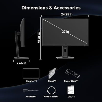 KTC 27 Inch 240Hz Gaming Monitor, FHD 1080p Fast IPS, Adaptive Sync, H27F7 | HDR, Height Pivot Tilt Adjustable, Vesa Mount, HDMI/DP - color: Black, size: 27-inch