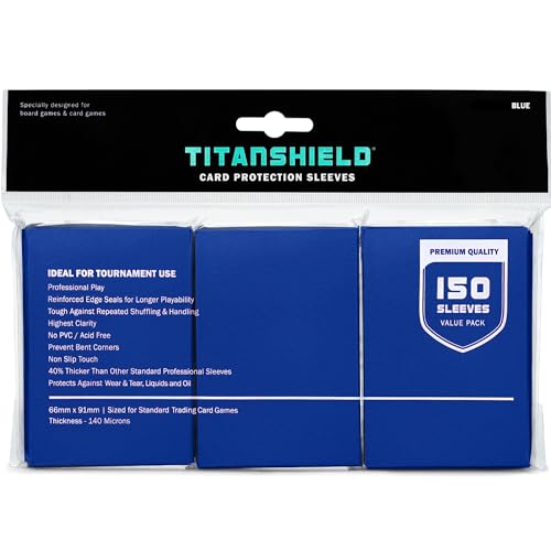 TitanShield Premium Card Sleeves, Blue, (150 Sleeves) - Fits Pokemon, MTG | Compatible with Pokemon, Compatible with One Piece, Compatible with Lorcana, Compatible with Flesh & Blood - color: Blue, size: Standard | 66x91mm