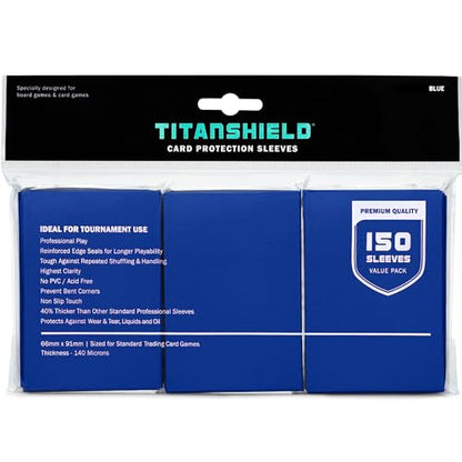 TitanShield Premium Card Sleeves, Blue, (150 Sleeves) - Fits Pokemon, MTG | Compatible with Pokemon, Compatible with One Piece, Compatible with Lorcana, Compatible with Flesh & Blood - color: Blue, size: Standard | 66x91mm