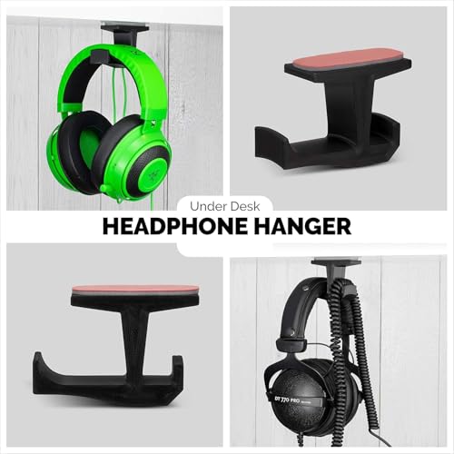 Headphone Stand (2 Pack) Under Desk Hanger for Headphones, Gaming Headsets, Mobiles Accessories, Stick On, No Screws, Black