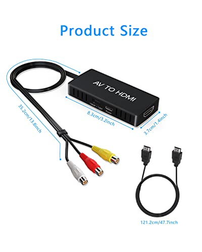 AV to HDMI Converter, RCA to HDMI Adapter, 720P/1080P RCA Composite CVBS Adapter Support PAL/NTSC for PC, Laptop, TV, WII, Xbox, PS2, PS3, STB, VHS, VCR, Blue-Ray DVD Players - color: black