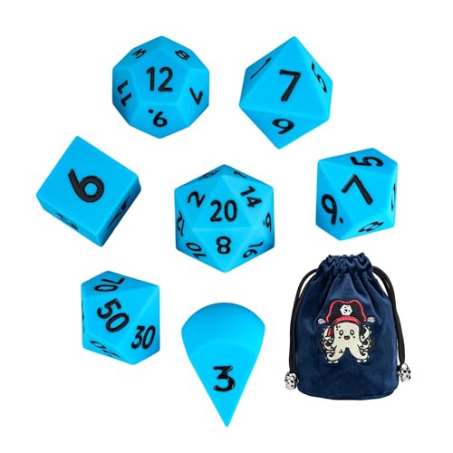 7-Piece Jumbo Silicone DND Dice Set, 25mm Oversized D&D Dice | Round Edges Soft Perfect Bouncer Compatible with Dungeons and Dragons RPG Bar Pub Club Party Games - color: Blue W/Black Numbers