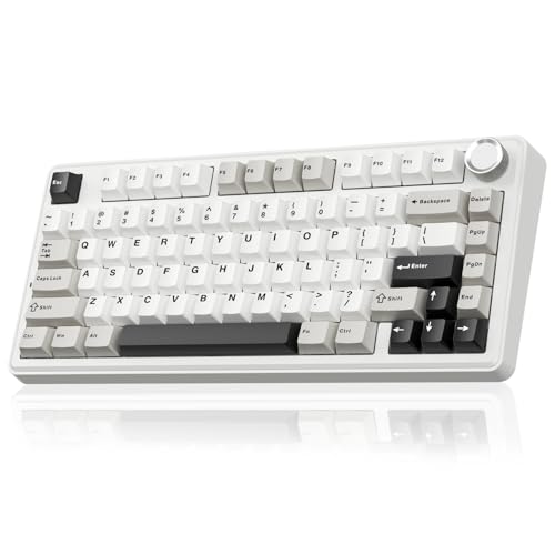 SOLAKAKA A75 75% Wireless Mechanical Keyboard, Hot Swappable Gaming Keyboard with Multifunction Knob & RGB, Gasket Mounted Creamy Keyboard, PBT Keycaps, Compact Layout for Win/Mac/PC - color: Whtie&Black&Grey