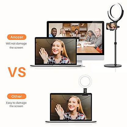 Video Conference Lighting Kit,Anozer Desk Ring Light for Computer Laptop Mac,Circle Face Lights with 3 Dimmable Color & 10 Brightness for Zoom Meeting Call,Live Streaming,Webcam Chat,Makeup