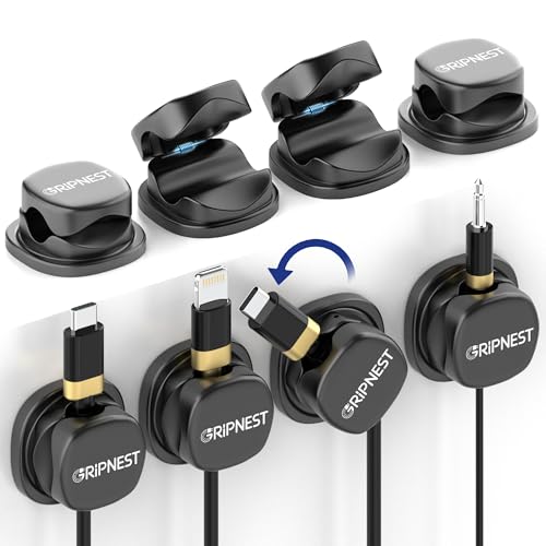 Cable Clips, 8 Pack Rotatable Cord Organizer with Adhesive | Strong Adhesive • 360° Rotatable • Secure Cable Management • For Desk, Car & Nightstand - size: Pack of 8