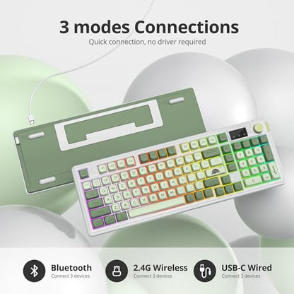 RGB Mechanical Feel Membrane Wireless Keyboard, Wired/Bluetooth/2.4G Silent ABS Ball Cap Gasket Structure Gaming Office Keyboard for PC/Mac/Win(98 Matcha) - color: 98 Matcha