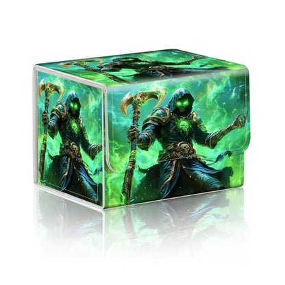 Trading Card Storage Box, Holds 100+ for MTG Cards, Premium PU Leather with Magnetic Closure, Skeleton With Green Glow Durable Deck Box for Magic the Gathering, Trading Card Games - color: Skeleton With Green Glow