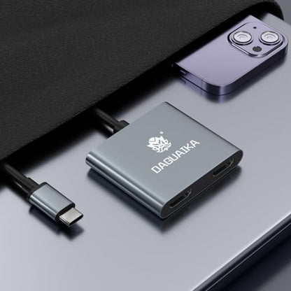 USB C to Dual HDMI Adapter 4K@60Hz, 4-in-1 HDMI Splitter for Dual Monitors, 100W PD Charging, USB A Port, Docking Station for MacBook/LenovoYoga/Thinkpad, XPS and More (macOS only Support SST Mode)