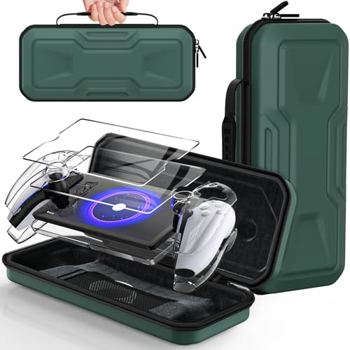 FYOUNG 3 in 1 Accessories Case Bundle for Playstation Portal | Carrying Case & Hard PC Clear Cover with Screen Protector, Protective Case & Hard Shell Travel Handbag for PS5 Portal (Green) - color: Green