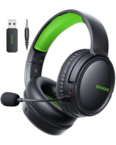 BINNUNE Wireless Gaming Headset — 2.4GHz Low-Latency USB Dongle + Bluetooth, 50mm Drivers 7.1 Surround, Noise-Cancelling Mic, 40H Battery — Over Ear Wireless Headphones for PS5, PC, Laptop, Green - color: Green, style: For PS5