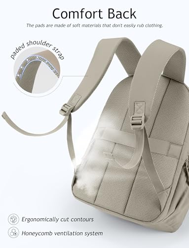 Uselike Travel Backpack for Women, 15.6 Inch Laptop Backpack, Quilted College Bookbag, Cute Work Backpacks, Water Resistant (Khaki Ash) - color: Khaki Ash